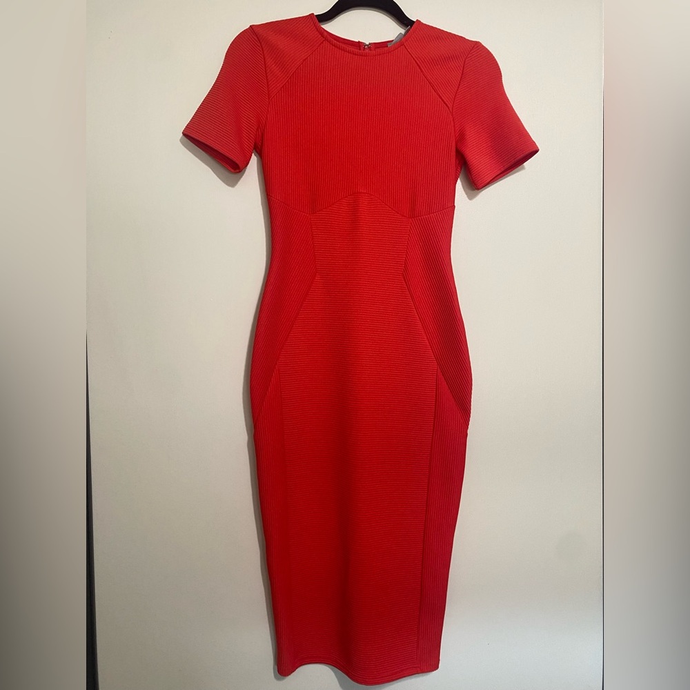 ASOS NWOT red/coral bodycon midi pencil dress sz 4